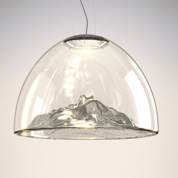 Axolight Mountain View, designové svítidlo z foukaného šedého skla / chrom, 17W LED 3000K stmívatelné, prům. 50cm
