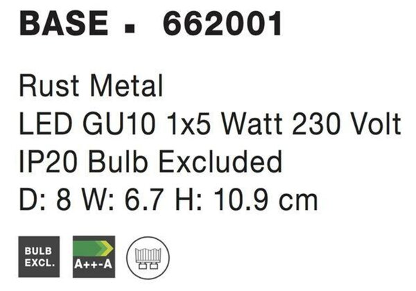 NOVA LUCE bodové svítidlo BASE rezavý kov GU10 1x5W 230V IP20 bez žárovky 662001