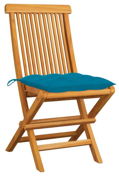 Zahradní židle se světle modrými poduškami 2 ks masivní teak