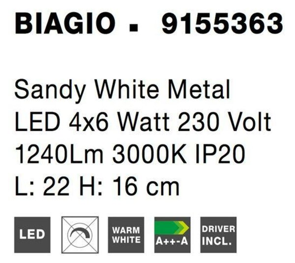 NOVA LUCE bodové svítidlo BIAGIO bílý kov LED 4x6W 230V 3000K IP20 9155363