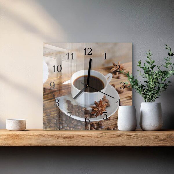 Skleněné hodiny na stěnu Káva zskc-30x30-00179148