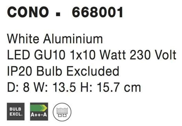 NOVA LUCE bodové svítidlo CONO bílý hliník GU10 1x10W 230V IP20 bez žárovky 668001
