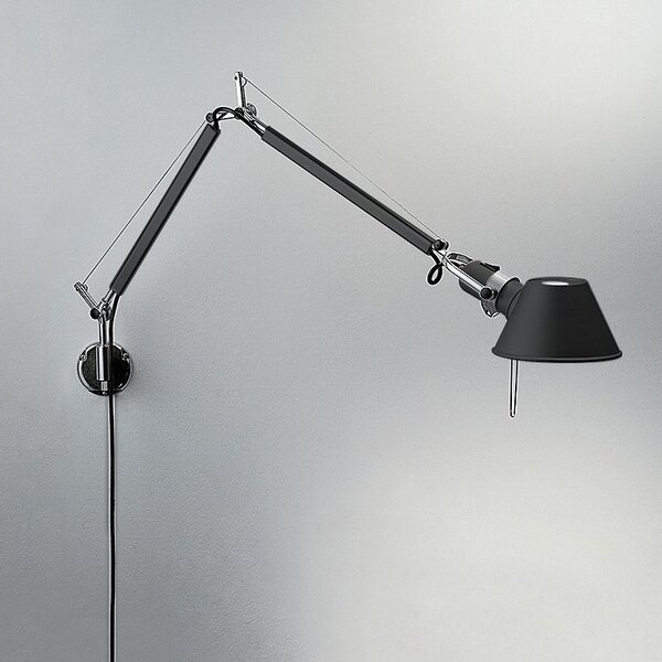 Artemide 25TOL Tolomeo Mini Parete, černá nástěnná lampa s vypínačem, 1x10W LED E27, 68+54cm