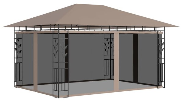 Altán s moskytiérou a světelnými LED řetězy 4x3x2,73 m taupe