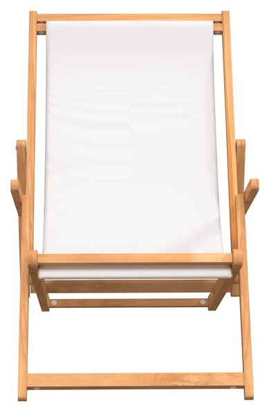 Skládací plážové křeslo masivní teakové dřevo krémové