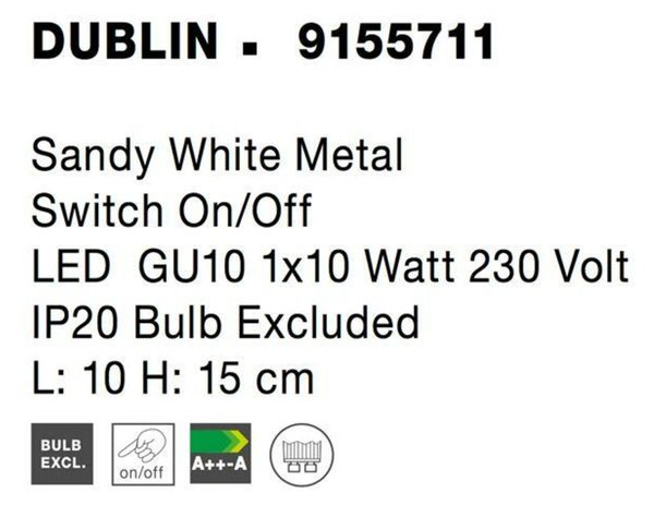 NOVA LUCE bodové svítidlo DUBLIN bílý kov vypínač na těle GU10 1x10W 230V IP20 bez žárovky 9155711