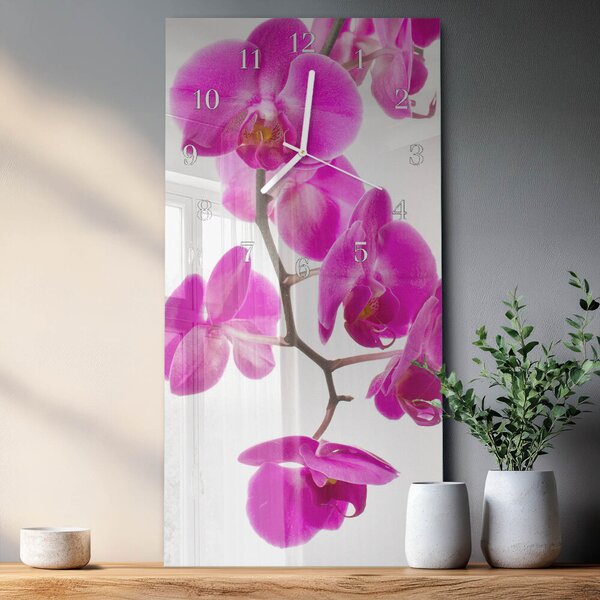 Skleněné hodiny vertikální Orchideje zsppb-30x60-00080784