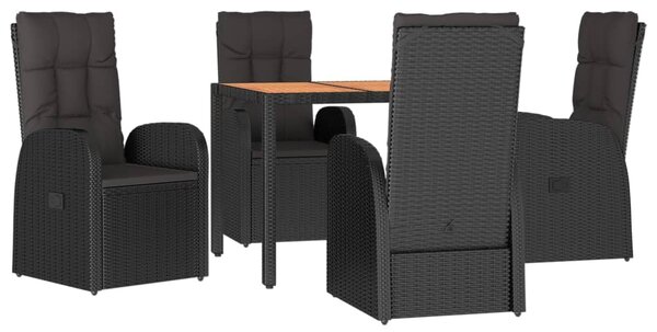 5dílný zahradní jídelní set s poduškami černý polyratan