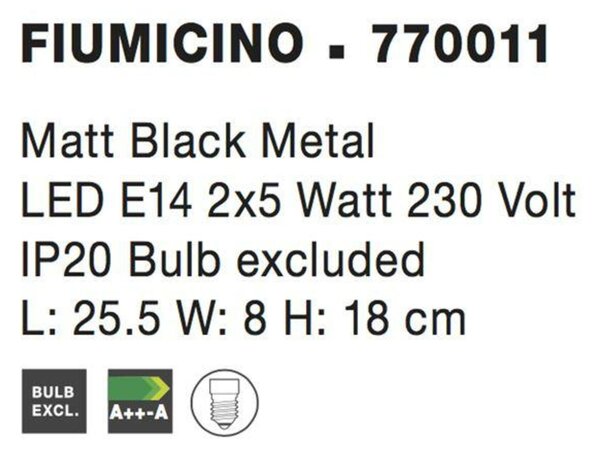 NOVA LUCE bodové svítidlo FIUMICINO matný černý kov E14 2x5W 230V IP20 bez žárovky 770011