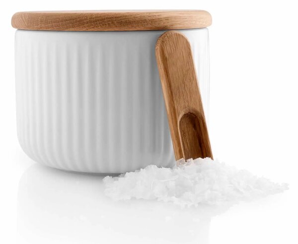Solnička Eva Solo Legio Nova porcelán dubové víko a lžička – dóza na sůl designová 0,35 l