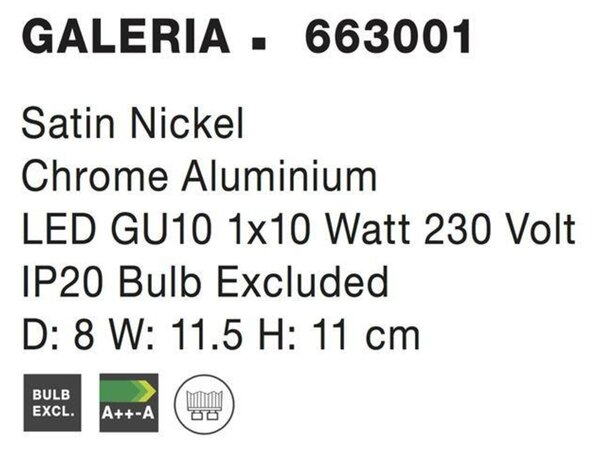 NOVA LUCE bodové svítidlo GALERIA nikl satén chromovaný hliník GU10 2x10W IP20 bez žárovky 663001
