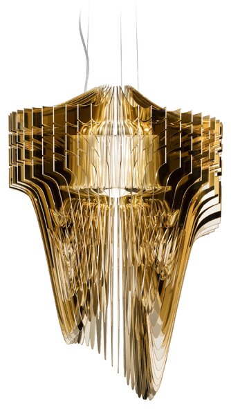 Slamp Aria S gold, závěsný světelný objekt od Zaha Hadid, 2x E27 + 7W LED, délka 75cm
