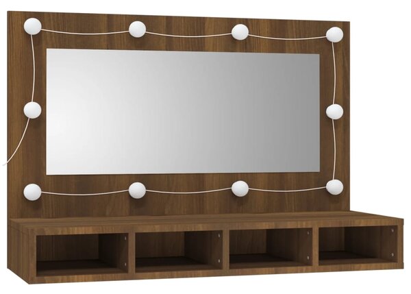 Zrcadlová skříňka s LED hnědý dub 90 x 31,5 x 62 cm