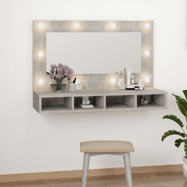 Zrcadlová skříňka s LED betonově šedá 90 x 31,5 x 62 cm
