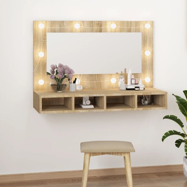 Zrcadlová skříňka s LED dub sonoma 90x31,5x62 cm
