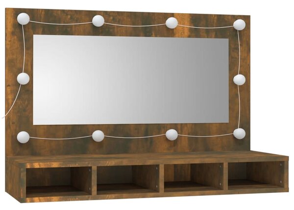 Zrcadlová skříňka s LED kouřový dub 90 x 31,5 x 62 cm