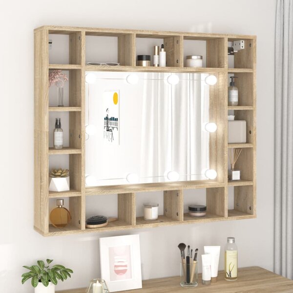 Zrcadlová skříňka s LED dub sonoma 91 x 15 x 76,5 cm