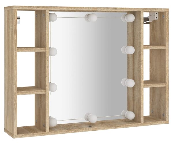 Zrcadlová skříňka s LED dub sonoma 76x15x55 cm