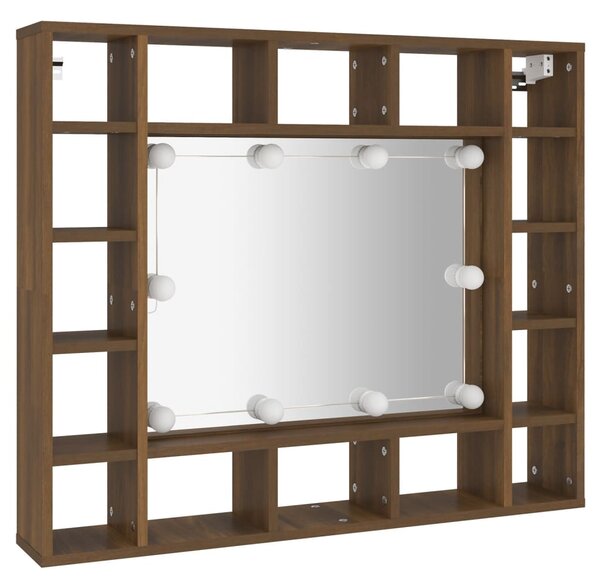 Zrcadlová skříňka s LED hnědý dub 91 x 15 x 76,5 cm