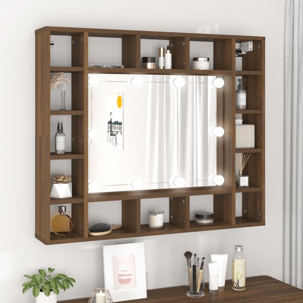 Zrcadlová skříňka s LED hnědý dub 91 x 15 x 76,5 cm