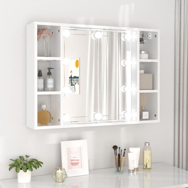 Zrcadlová skříňka s LED bílá s vysokým leskem 76x15x55 cm