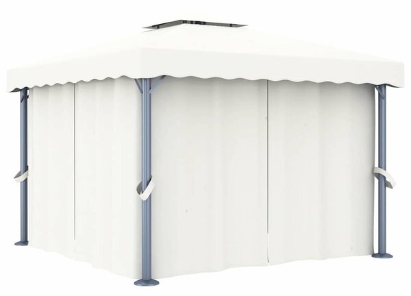 Altán se závěsy a světelnými LED řetězy 3 x 3 m krémově bílý