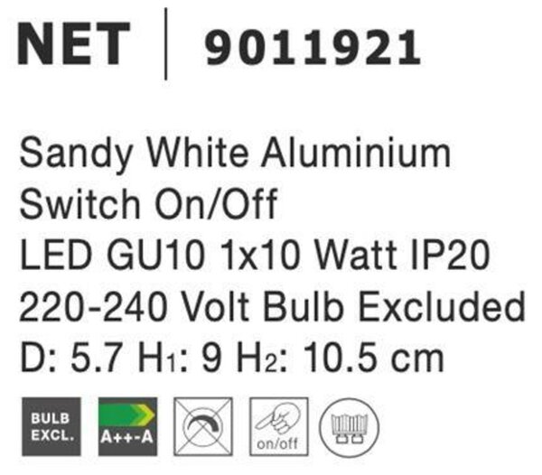 NOVA LUCE bodové svítidlo NET bílý hliník vypínač na těle GU10 1x10W IP20 220-240V bez žárovky 9011921