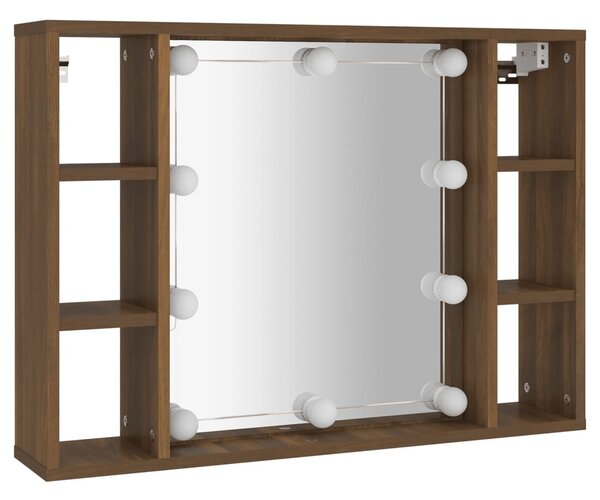 Zrcadlová skříňka s LED hnědý dub 76 x 15 x 55 cm