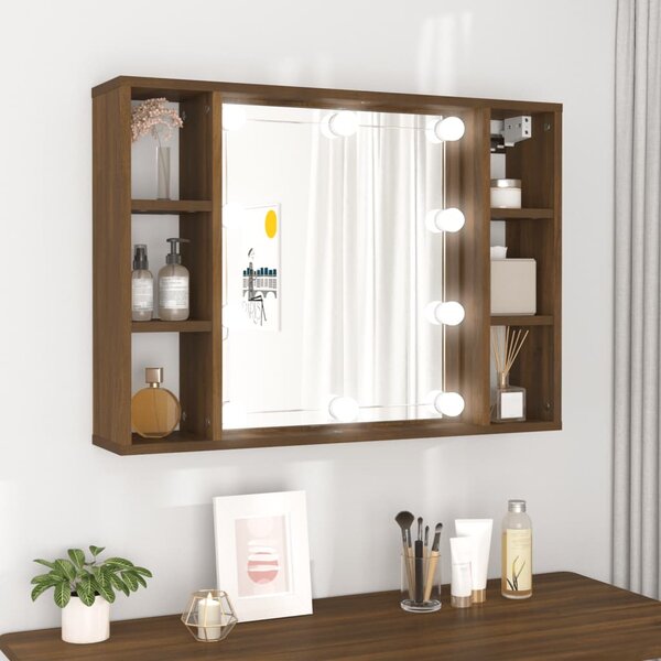 Zrcadlová skříňka s LED hnědý dub 76 x 15 x 55 cm