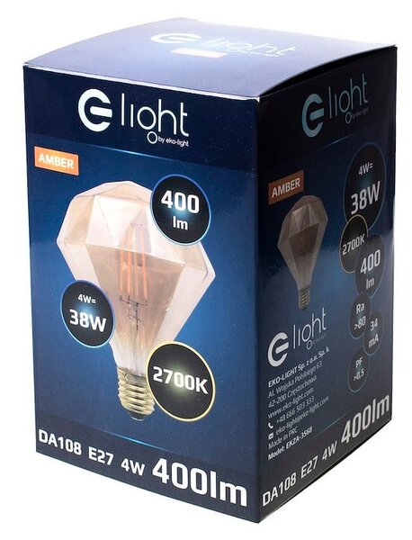 Dekorační LED žárovka E27 teplá 2700k 4w 280 lm diamond jantarová