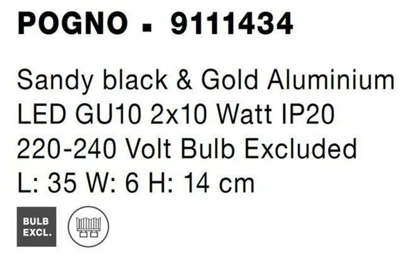NOVA LUCE bodové svítidlo POGNO černá a zlatý hliník GU10 2x10W IP20 220-240V bez žárovky 9111434