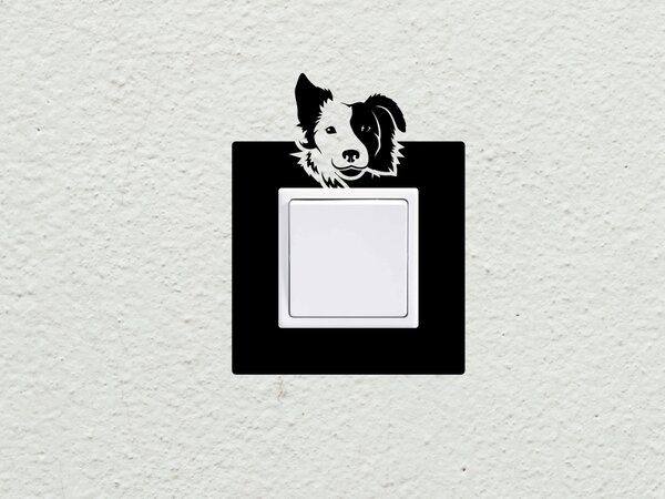Pes vypínač - zásuvka - Samolepka na zeď - vnitřní otvor 7,5x7,5cm a 12,5cm vnější obrázek