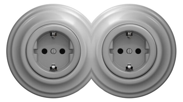 Reblig - Dvojitá retro zásuvka domovní s rámečkem SCHUKO 230V šedá