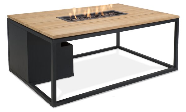 Stůl s plynovým ohništěm COSI- typ Cosiloft 120 černý rám / deska teak Exteriér | Ohniště