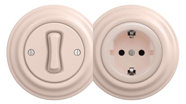 Reblig - Retro jednopól vypínač č. 1 a zásuvka SCHUKO 230V s rámečkem starorůž