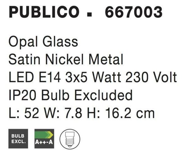 NOVA LUCE bodové svítidlo PUBLICO opálové sklo nikl satén kov E14 3x5W IP20 bez žárovky 667003