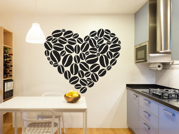 Kávové srdce - Samolepka na zeď - 100x84cm