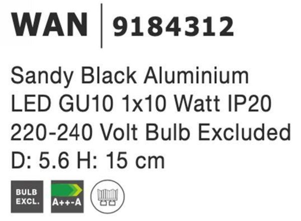 NOVA LUCE bodové svítidlo WAN černý hliník GU10 1x10W IP20 220-240V bez žárovky 9184312