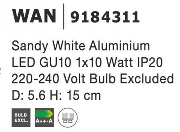 NOVA LUCE bodové svítidlo WAN bílý hliník GU10 1x10W IP20 220-240V bez žárovky 9184311