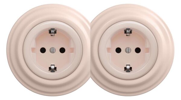Reblig - Dvojitá retro zásuvka domovní s rámečkem SCHUKO 230V starorůžová