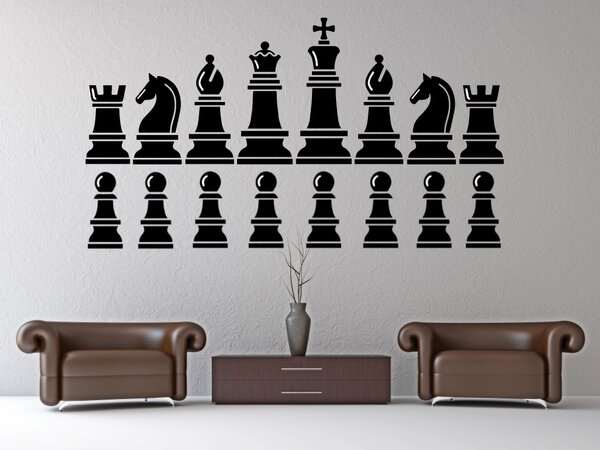 Šachové figurky - Samolepka na zeď - Král - 67x25cm, Dáma - 56x25cm, Střelec - 50x22cm, Kůň - 42x22cm, Věž - 36x20cm a Pěšec - 34x16cm