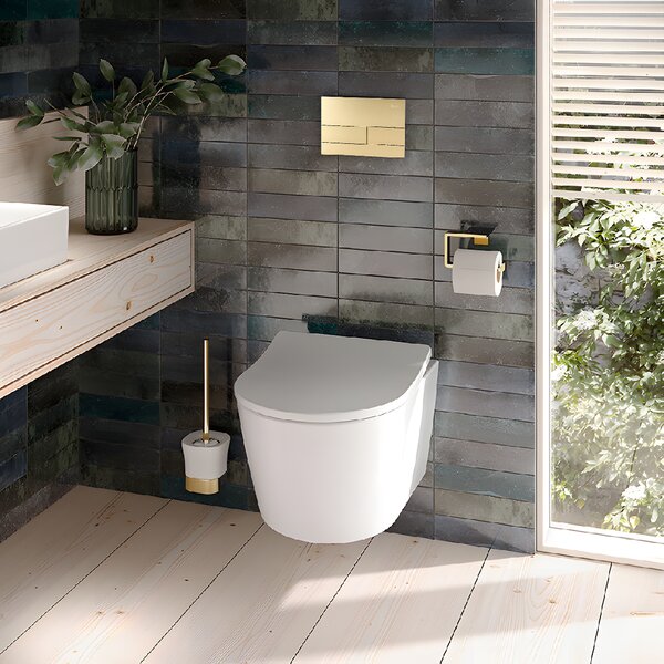 Rea Rea, Podomítkový WC systém K011A-Q + tlačítka T Brush Gold, KPL-E0055
