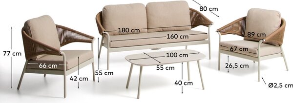Kave Home Béžový zahradní set pohovky, křesel a stolku Zuara