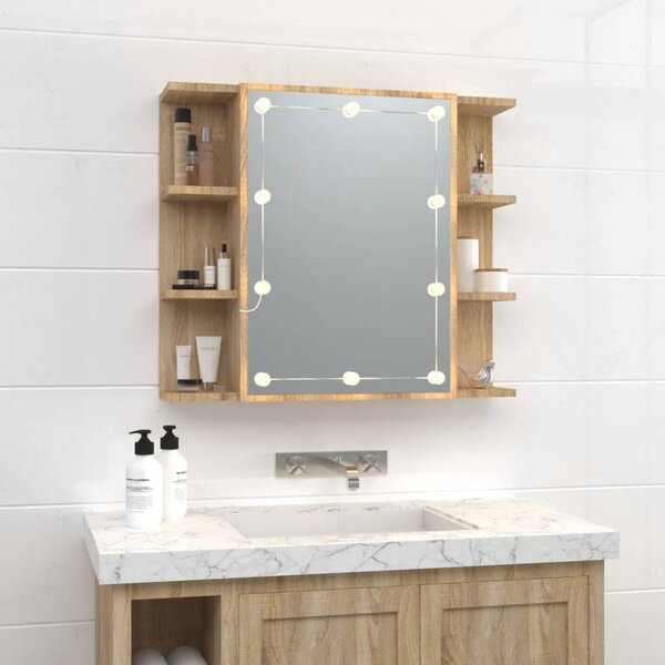 Zrcadlová skříňka s LED dub sonoma 70 x 16,5 x 60 cm