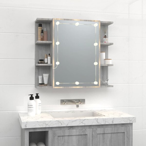 Zrcadlová skříňka s LED šedá sonoma 70 x 16,5 x 60 cm