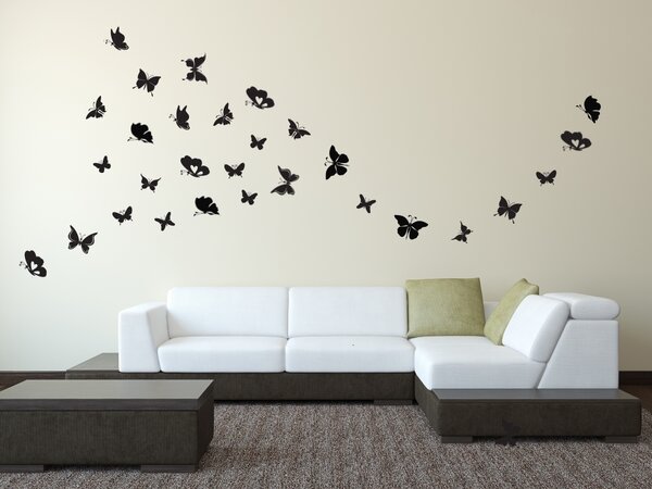 Sada 30 motýlků - Samolepka na zeď - 6-10cm