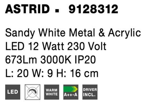 NOVA LUCE nástěnné svítidlo ASTRID bílý kov a akryl LED 12W 220-240V 3000K IP20 9128312