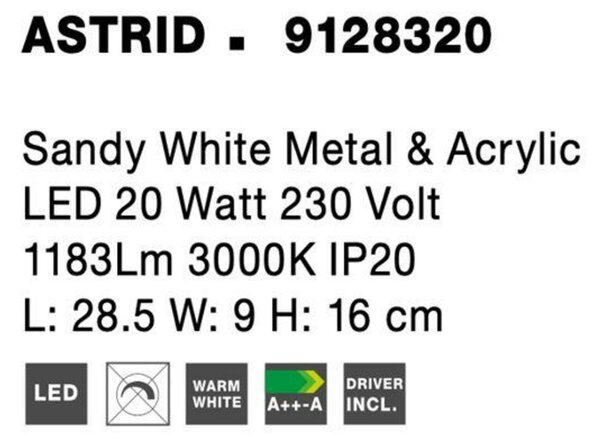 NOVA LUCE nástěnné svítidlo ASTRID bílý kov a akryl LED 20W 220-240V 3000K IP20 9128320