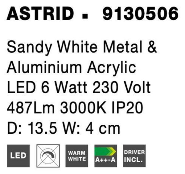 NOVA LUCE nástěnné svítidlo ASTRID bílý kov a hliník akryl LED 6W 220-240V 3000K IP20 9130506