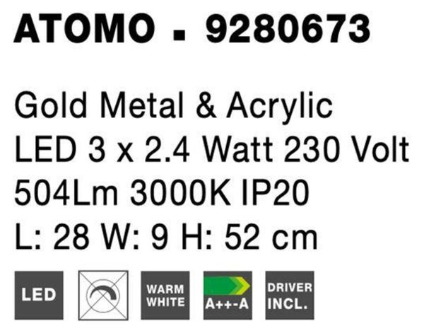 NOVA LUCE stolní svítidlo ATOMO zlatý kov a akryl LED 3 x 2.4W 230V 3000K IP20 9280673